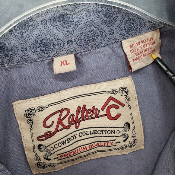 Rafter C Cowboy Collection Shirt Mens XL Pearl Snap Blue Gray Mandela AOP L/S - Picture 6 of 12